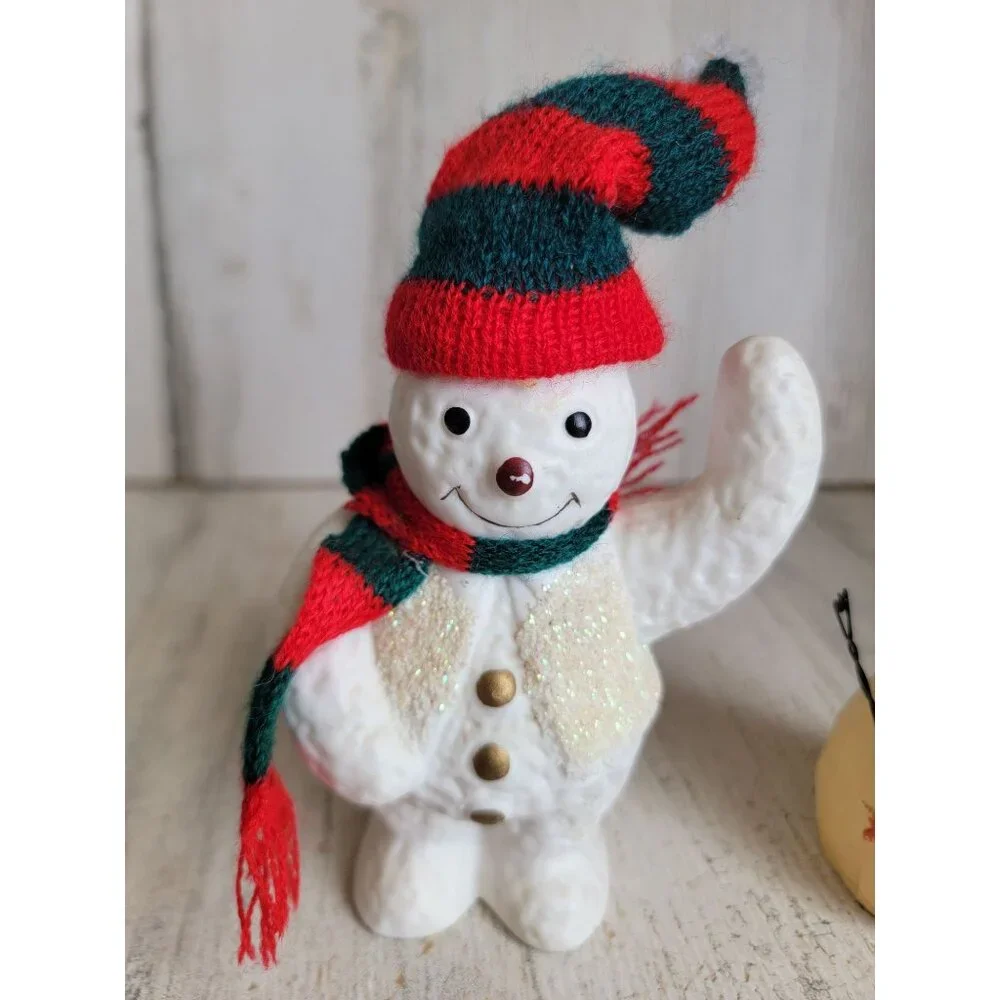 Let‎ it snow Snowman set figure glitter vintage home decor xmas